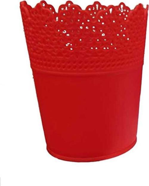 Saksı Dantelli Plastik Yuvarlak Model  Kırmızı