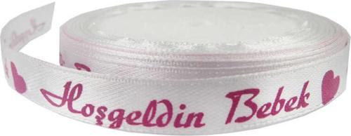 Saten Kurdele Hoşgeldin Bebek Yazılı 1 CM (10 Metre)  Pembe
