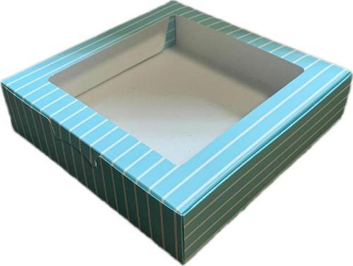 Pencereli Karton Kutu Çizgili  Model 25X25X5 CM (10 Adet)  Mavi
