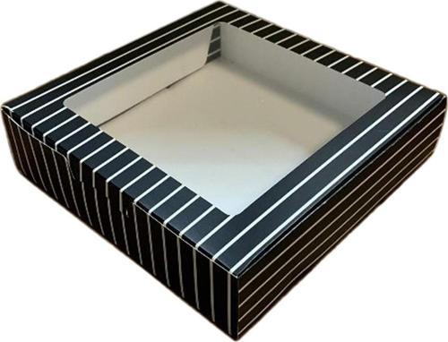 Pencereli Karton Kutu Çizgili Model 20X20X5 CM (10 Adet)  Siyah