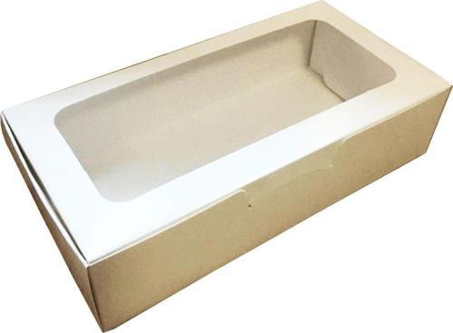 Pencereli Karton Kutu Düz Renk 20X10X5 CM  (10 Adet) Beyaz