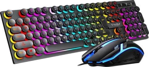 T-Wolf TF270 Rainbow RGB Mekanik Hisli Gaming Klavye Mouse Seti Punk Keycap İNGİLİZCE