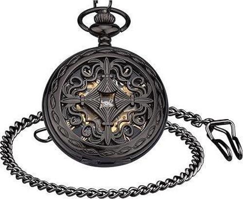 Vintage Kutulu Köstekli Kurmalı Mekanik Chrome İskelet Saat - Hediyelik Cep Saati - Retro