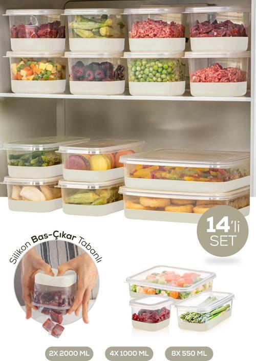 14lü Set Silikon Tabanlı Difriz Saklama Kabı - Derin Dondurucu Gri