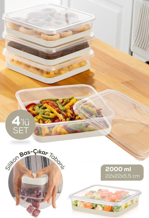 4 Parça 2000 ml Silikon Tabanlı Derin Dondurucu - Difriz Saklama Kabı Gri