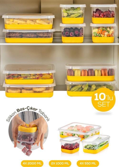 10 Parça Silikon Tabanlı Derin Dondurucu - Difriz Saklama Kabı Sarı