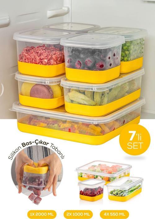 7 Parça Silikon Tabanlı Derin Dondurucu - Difriz Saklama Kabı Sarı