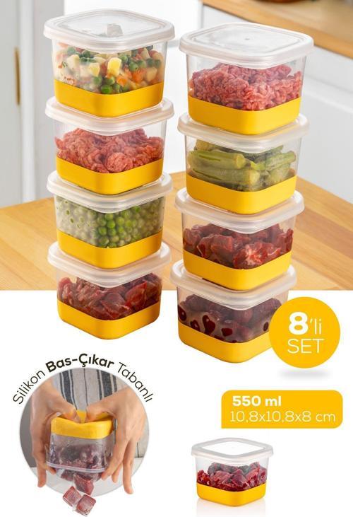 8 Parça 550 ml Silikon Tabanlı Derin Dondurucu - Difriz Saklama Kabı Sarı