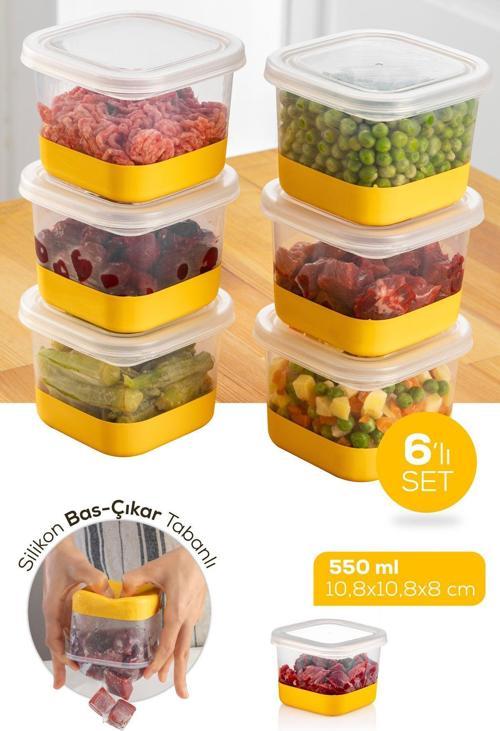 6 Parça 550 ml Silikon Tabanlı Derin Dondurucu - Difriz Saklama Kabı Sarı