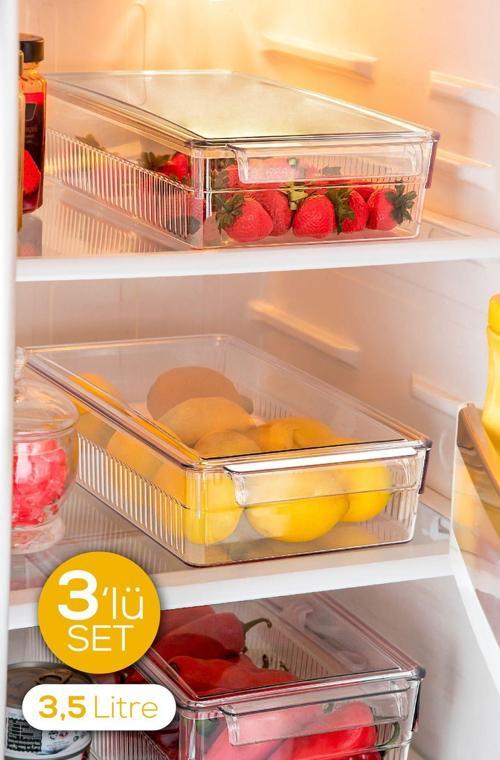 3lü 3,5 Litre Kapaklı Mini Buzdolabı Dolapiçi Düzenleyici Organizer