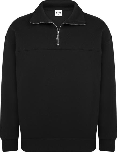 Unisex Relax Fit Rahat Kesim Pamuklu Yarım Fermuarlı Dik Yaka Sweatshirt
