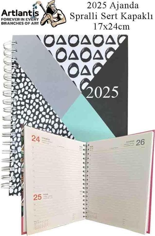 2025 Ajanda Spralli Sert Kapak 1 Adet 17x24 cm Telli Ajanda 2025 Çizgili Ajanda Günlük Planlayıcı Termo Kapak Ofis Okul