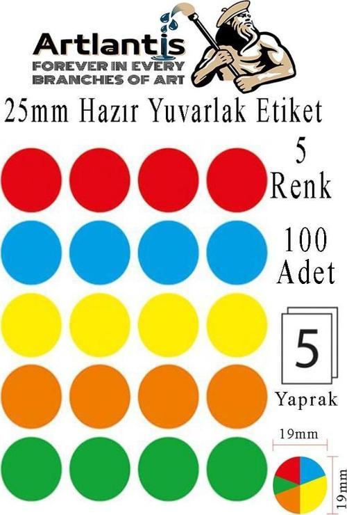 25 mm Renkli Hazır Yuvarlak Etiket 100 lü 1 Paket Mix Color Ofis Etiketleri Kendinden Yapışkanlı Nokta Etiket