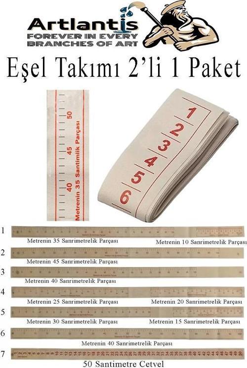 Eşel Takımı 2 li 1 Paket Eşel Cetveli 7 Parça Kağıttan Cetvel Dikişi Cetveli Ölçekli Mezura Moda Tasarım