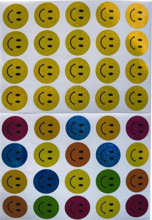 Hologramlı Gülen Yüz Sticker 40 lı 1 Paket 25 mm Hologram Gülen Yüz Etiket Çıkartma Okul Etkinlik