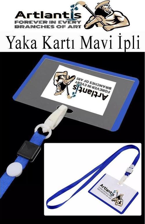 Mavi İpli Yaka Kartı 1 Adet Ayarlanabilir Boyuna Asma Kimlik Koruyuculu PVC Mavi Yaka Kartlığı Seyehat Ofis Okul Büro