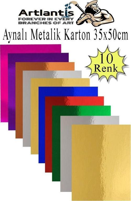 Metalik Aynalı Fon Kartonu 10 Renk 35x50 cm 1 Paket Okul Sınıf Dekoratif Pırıltılı Folyo Kağıt
