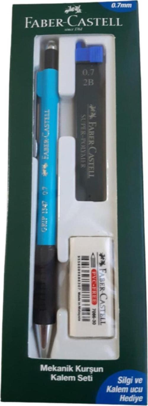 Faber-Castell Grip 1347 Mekanik Kurşun Kalem Seti 0.7 Silgi Ve Kalem Ucu Turkuaz Mavisi Renk