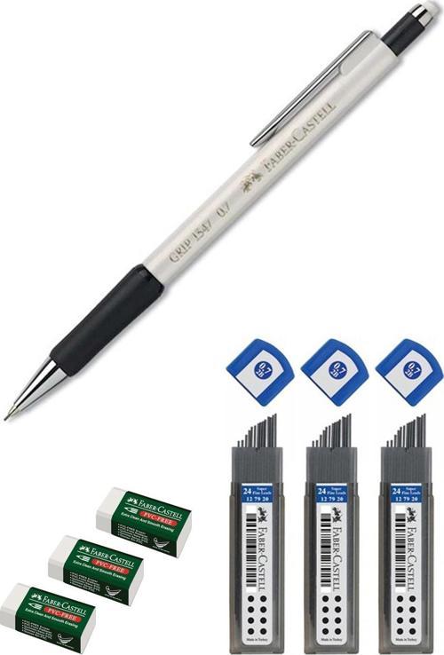 Faber-Castell Grip 1347 Beyaz 0.7 Versatil Kalem + Beyaz Silgi + 0.7 Uç