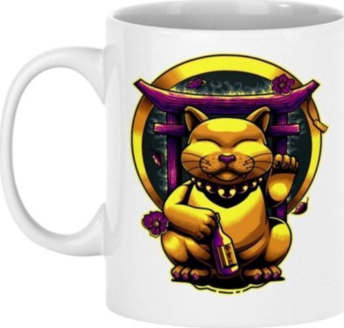 Japon Şans Kedisi Maneki Neko Anime Temalı Beyaz Kupa Bardak
