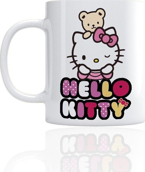 Hello Kitty Ayıcıklı Temalı Beyaz Kupa Bardak