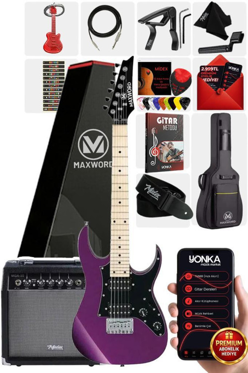 DE-150PU-35AMP Maple Klavye HH Yüksek Kaliteli 35W Amfili Elektro Gitar Seti
