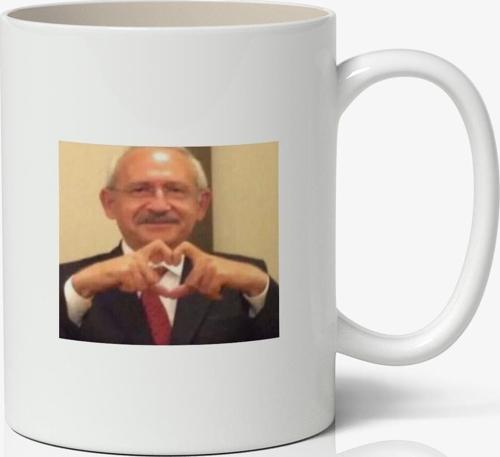 Kemal Kılıçdaroğlu Kalp Tasarımlı Temalı Beyaz Porselen Kupa Bardak