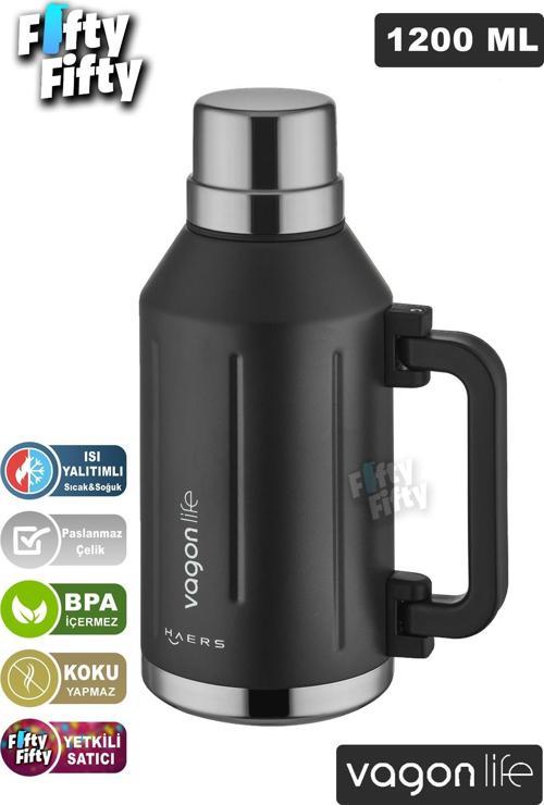 1.2 Litre Bardaklı Kullanım Kulplu Paslanmaz Çelik Termos-FFVGN1004-1200ML
