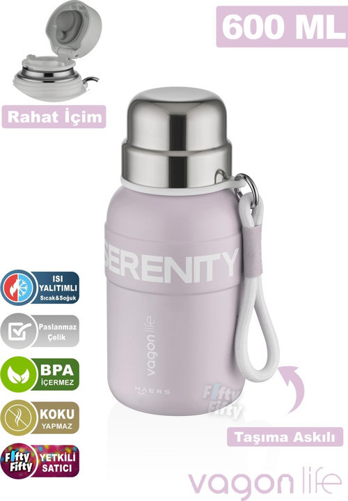 600 ML Paslanmaz Çelik Termos/Su Matarası Rahat İçim-Taşıma Askılı-FF1005-600ml