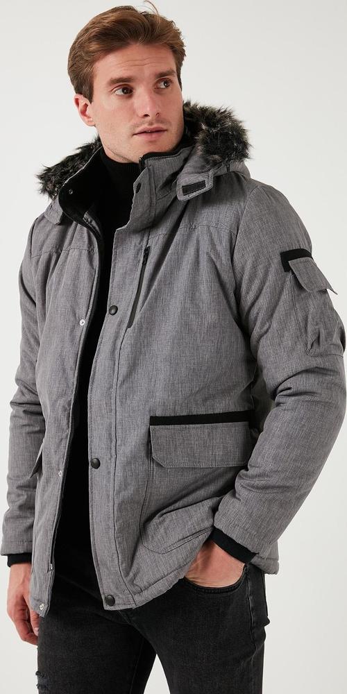 Peluş Astarlı Suya ve Rüzgara Dayanıklı Soğuk Geçirmez Slim Fit Erkek Mont 5711051 AÇIK GRİ