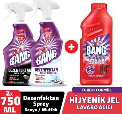 Turbo Hijyenik Jel Lavabo Açıcı 500ml + Dezenfektan Mutfak Sprey 750 ml + Dezenfektan Banyo sprey 750 ml