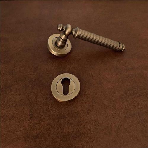 Osmanlı Handles ZK37 Antik Sarı Zamak Yuvarlak Rozetli Çelik Kapı Kolu Sağ Basar Tek Yön