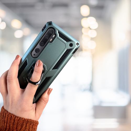 XİAOMİ Mİ NOTE 10 PRO 4G YÜZÜKLÜ STANDLI TANK KILIF (ARMOR MILITARY CASE) YEŞİL