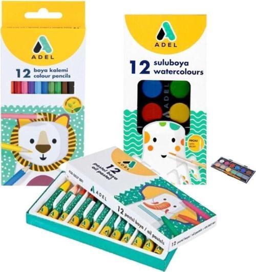 3 Lü Boyama Seti - Kuru Boya + Pastel Boya + Sulu Boya