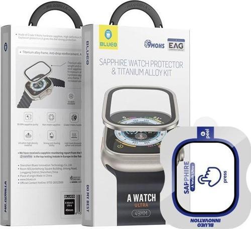 Apple Watch Ultra / Watch Ultra 2 49mm Safir Cam Siyah Çerçeve Parlak Cam Ekran Koruyucu