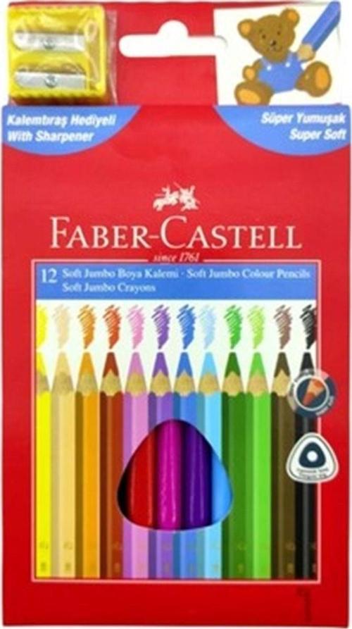 Faber-Castell 12 Renk Jumbo Üçgen Kuruboya Kalemtıraş Hediyeli