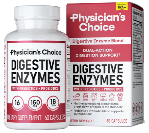 Physician's CHOICE Digestive Enzymes - Multi Enzymes, Organic Prebiotics & Gut Health - Meal Time D