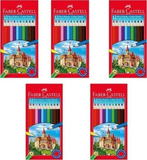 Faber-Castell Karton Kutu Boya Kalemi 12 Renk Tam Boy 5 Adet