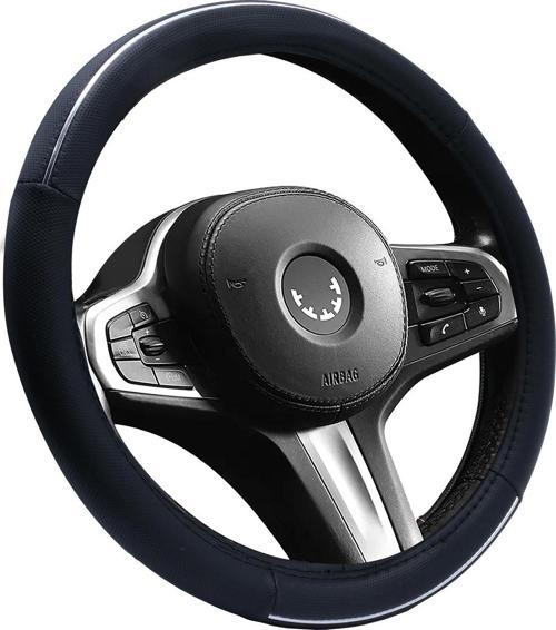 Oto Geçme Direksiyon Kılıfı Desenli Nikelaj Detaylı Suni Deri Gri Renk TEQ-015BK