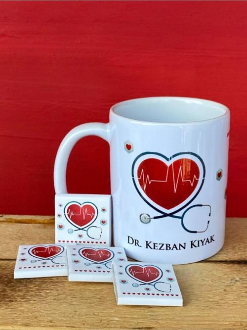 Doktorlara Özel Çikolatalı Kupa, Isme Özel Porselen Kupa, Doktor Hediyesi, 14 Mart Hediyesi