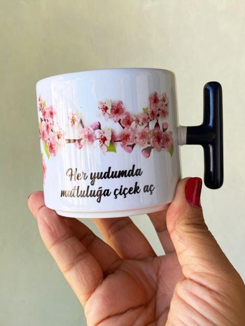 Mutluluk Kupası, Cherry Blossom, Kadınlara Özel, Porselen T Kupa, Doğum Günü Hediyesi