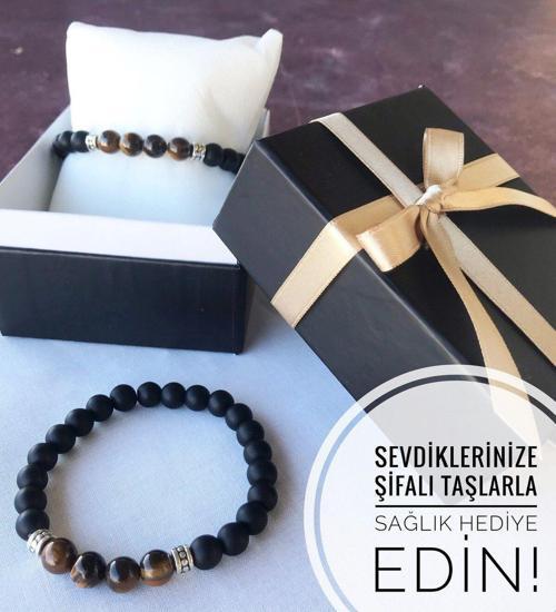 Şifalı Kaplangözü Ve Oniks Taşlı Bileklik, Sevgiliye Hediye, Erkeğe Hediye, Doğum Günü