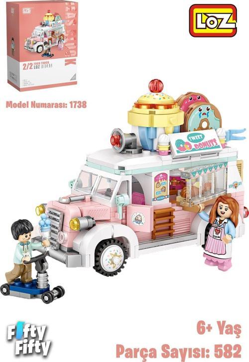 LOZ Mini Block Serisi Food Truck/Yemek Kamyonu -LZ1738 (582 Parça) Oyuncak Yapım Seti