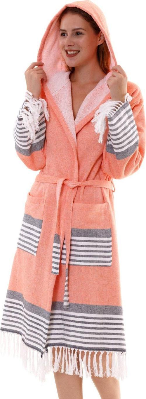 Pamuklu Kapüşonlu Unisex Turuncu Havlu Peştemal Bornoz | Büyük Beden Bornoz(S-M-L-Xl-2Xl-3Xl-4Xl)