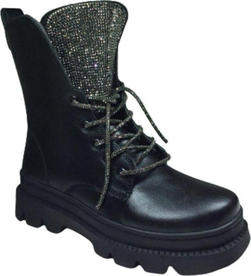 Womenly Style 2002 Kadın Siyah Taşlı Postal Bot Bağcıklı Ve Fermuarlı