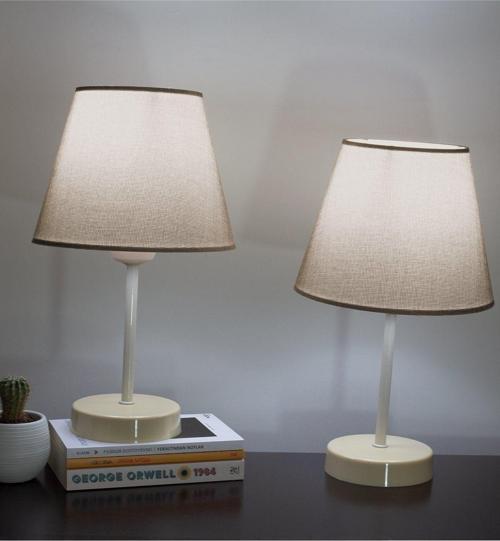 Kumbeji Krem Ayaklı Modern Abajur 2'Li Set