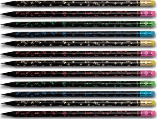 Faber-Castell Party Silgili Yuvarlak Kurşun Kalem Siyah Ahşap 12 Li Paket