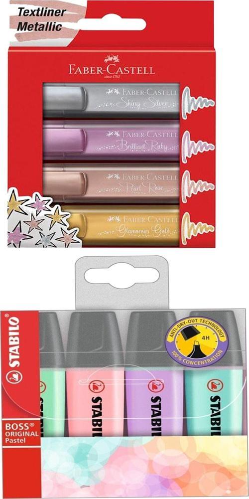 Faber-Castell Metalik Fosforlu + Stabilo Boss Pastel Fosforlu Kalem Seti