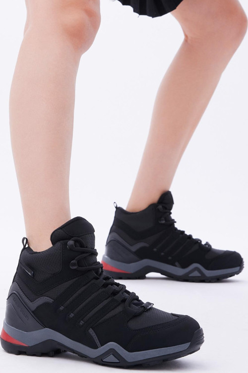 Unisex Siyah Füme Rahat Kalıp Yanı Şerit Detaylı Bağcıklı Trekking Bot