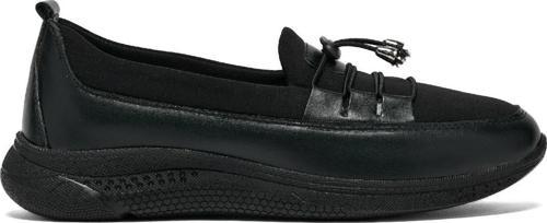 Kadın Siyah Cilt Önü Lastik Bağcıklı Topuk Jelli Ortopedik Anne Günlük Ayakkabi